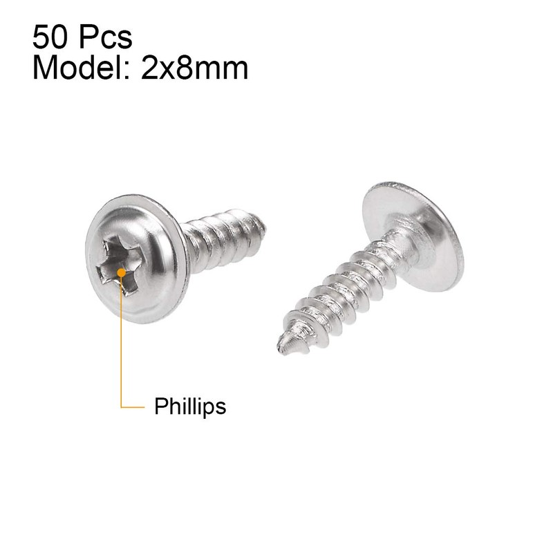 sourcing map 2x8mm Self Tapping Screws Phillips Pan Head with