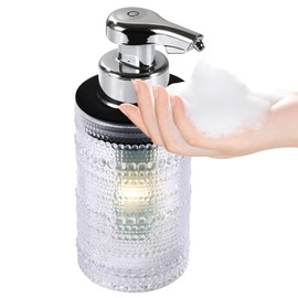 Automatic Glass Soap Dispenser, Touchless Foaming Hand Soap Dispenser, Rechargeable Dish Soap Dispenser with Night Light Function, Relief Glass Design for Kitchen, Bathroom, Hotel, 9oz/270m