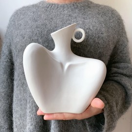 Ceramic Female Form Body Shape Flower Vase for Home Decor White (White)