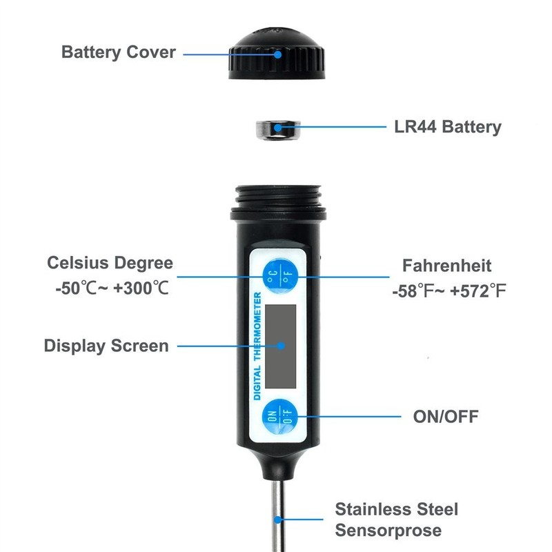 Anpro Digital Kitchen Thermometer - Long Probe LCD Display Thermometer