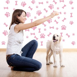 76 PCS Dog Paw Print Stickers Dog Paw Stickers Dog Bones Wall Decals Decals Peel and Stick, Removable Vinyl Animal Footprint Mural for Boys Girls Bedroom Decor Nursery Wall Decor