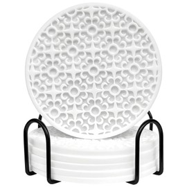 Drink Coasters Set of 6 with Holder, Silicone Coasters for Drinks, Cute Coasters for Cup Coffee Table Decor Home Decor, Absorbent Coasters Non-Slip Non-Stick, 4 Inches