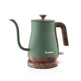 Keebar Gooseneck Electric Kettle, Electric Tea Kettle Stainless Steel, Pour over kettle for Coffee, 1000W Hot Water Kettle Electric Auto Shut Off, 0.8L, Wood-like Grain Finish Handle, Matcha Green