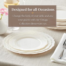Vintage Collection Cream Plastic Plates Combo Set - 10.25", 9", 7.5" (10 Each Set) - Ideal for Weddings, Anniversaries, Birthdays & Special Celebrations