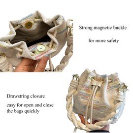 Jormino Women Drawstring Bucket Tote Crossbody Bag, Hobo Shoulder Purse, Handbags Beige