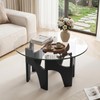 Round Glass Coffee Table, 29.5'' Mid Century Center Table, Black