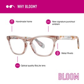 Scojo New York Bloom Street Blue Light Reading Glasses, Handmade Scratch Resistant Readers for Women and Men, Black Weave - 2.50x