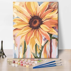 TISHIRON Sunflower Paint by Numbers Kit for Adults, DIY Flowers Oil Paint by Numbers on Canvas, Sunflower Plant, Acrylic Drawing, Easy Paint by Numbers Kit, Art, 16 x 20 Inches