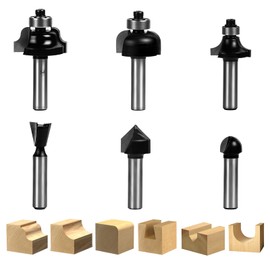 Edge Cutter with 8 mm Shank, 6 Pieces Rounding Cutter Flush Trim Pattern Template Milling Cutter, Wood Top Milling Tool, Chamfer Cutter, Edge Shaping Round Edge Cutter with Carbide Tip