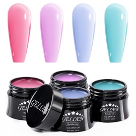 Gellen Builder Gel Kit - Nail Extension Kit Rose Red Violet Blue Green Builder Nail Gel Kit 4 Pastels Colors Hard Gel Nail Builder 15ml