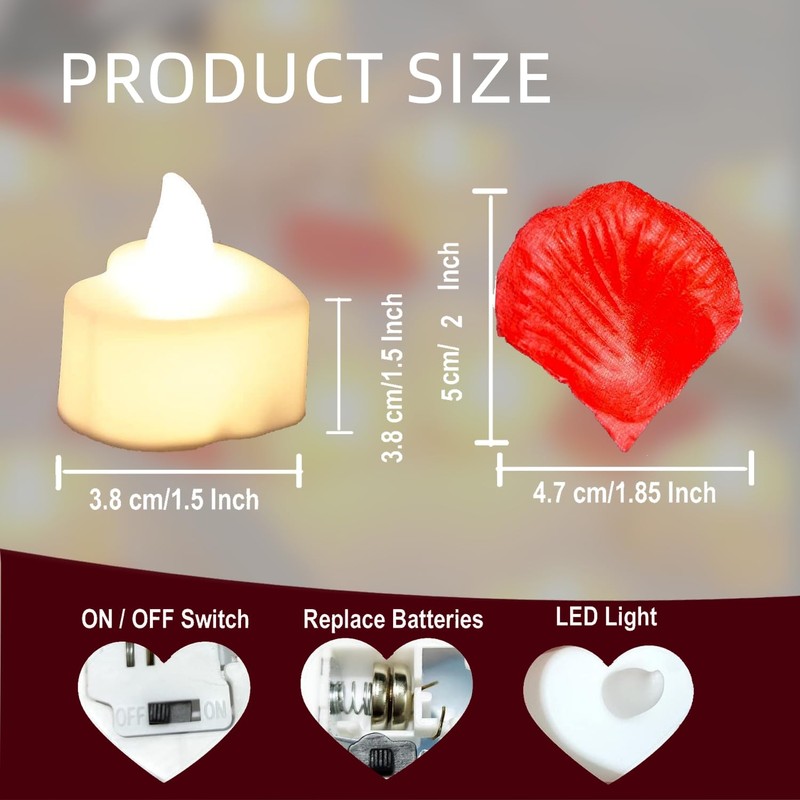Pyrrhiax 2000PCS Silk Rose Petals with 24 LED Tea Lights