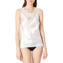 Cinema Etoile Women's Charmeuse Camisole with Medallion Lace, White, X-Large