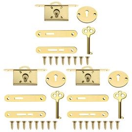 Juego de 3 cerraduras para gabinete, exquisitas cerraduras decorativas para joyero con llaves y tornillos, cerradura de madera clásico, caja de muebles, caja pequeña, aleación de zinc, oro