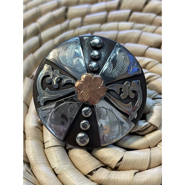 Unbranded SILVER COPPER FLORAL CONCHO 1.5" screw back WESTERN HORSE
