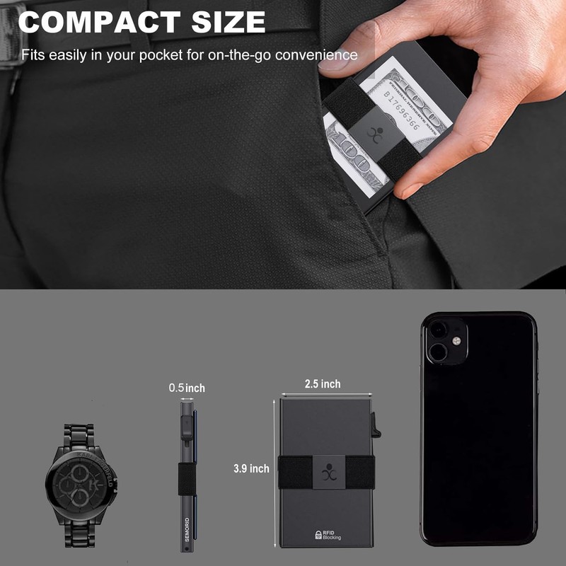 SEMORID Slim Aluminum Card Holder Wallet for Men, Durable Expandable