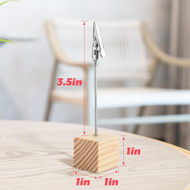 Easecos 20 Pcs Memo Clip Holder Wooden Cube Base Table