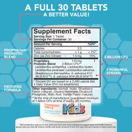 Oral Probiotics for Mouth Bad Breath Treatment for Kids Dental Care & Cavity Prevention with BLIS K12 M18 – Dr Formulated Dental Probiotics for Teeth and Gums, 30 Chewable Tablets Strawberry Vanilla