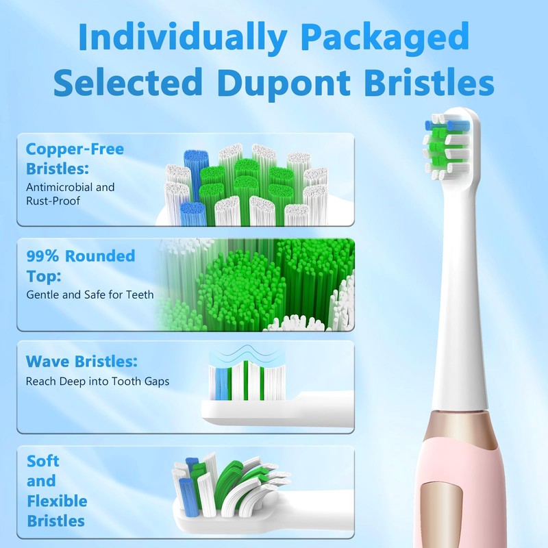 keosaa Sonic Electric Toothbrush with 8 Brush Heads, Rechargeable Toothbrush