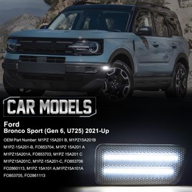 POPMOTORZ Ford Bronco White LED Side Marker Lights Assembly for 2021 2022 2023 2024 Ford Bronco Sport Gen 6 U725 Front Bumper Fender LED Side Marker Lamps Smoked Lens 2 Pack