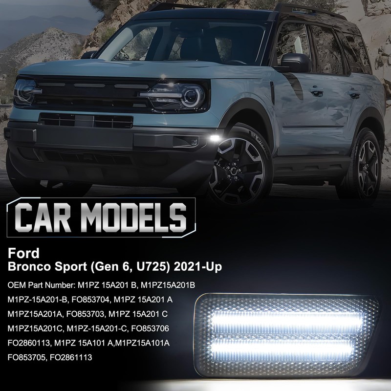 POPMOTORZ Ford Bronco White LED Side Marker Lights Assembly for
