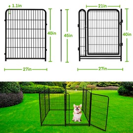 Getlay Garden Fencing 40 inch High, Dog Fence Outdoor for Yard, 8 Panels Total 18Ft(L)，Gate 21 inches Wide with Low Sills. Fencing for Garden Beds, Rabbit Fence, Anti Dig Fence Barrier