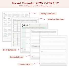 Pocket Calendar 2025-2027 for Purse, Small Pocket Planner 2025-2027 for Purse 3.5×6.5In,30 Month Organizer from Jul 2025 to Dec 2027 Mini Planner with Pvc Cover for Organizing & Planning