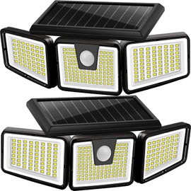 AmeriTop Solar Lights Outdoor, 2 Pack 233 LED High Brightness Cordless Solar Motion Sensor Lights; 3 Adjustable Heads, 270° Wide Angle Illumination, IP65 Waterproof, Security LED Flood Light(Daylight)