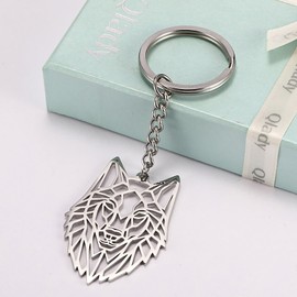 VASSAGO Stainless Steel Hollow Out Animal Keychain Backpack Car Purse Keys Accessories Purse Charm Key Ring for Men and Women (wolf head keychain, silver)