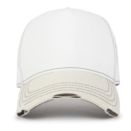 ililily Premium Blank Cotton Mesh Back Structured Hat Distressed Baseball Cap, White&Camo - Premium, X-Large
