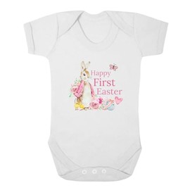 Second Ave Happy First Easter Pink Bunny Rabbit Baby Girl Baby Grow White Shortsleeve Babygrow