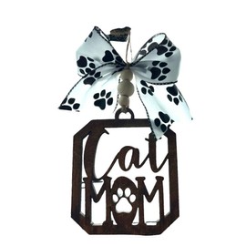 Car Charm Rear View Mirror Hand Crafted cat mom Leopard Burlap Black White Red Black Cow Paws Ribbons