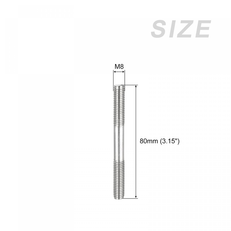 sourcing map Double Ended Stud Screws (M8 Thread 80mm Length)