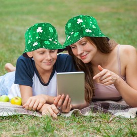 GWAWG St. Patrick’s Day Green Leaf - Bucket Hat for Women Men Irish Sun Hat Double-Side-Wear Reversible Green Fisherman Hat Costume Travel Beach Party