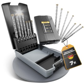 DRILOX SDS Plus Hammer Drill Bit Set 7-Piece Diameter 5-12 mm (110/160 mm) - Concrete Drill, Masonry Drill Bit for Concrete, Stone, Masonry & Brick, Precise 4-Cutter Design