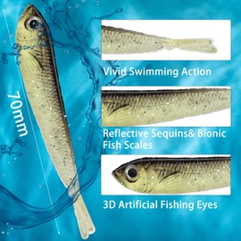 Soft Bionic Fishing Lure, Fishing Lures Bait Swimbaits Slow Sinking Swimbait for Bass Trout Walleye Pike Saltwater and Freshwater 10 Pcs