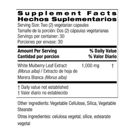 Bio Nutrition Extracto de Hoja de Morera Blanca, 1000 mg, 60 Cápsulas Vegetarianas, Suplemento Dietético