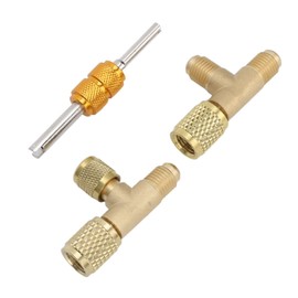 TOPINCN 1/4in Valves Core Brass Tee Bar Refrigeration Glass Frosters Adapter, Brass Quick Coupler Access Tee Fittings for Vacuum Gauge R22 R12 R134 Refrigerant