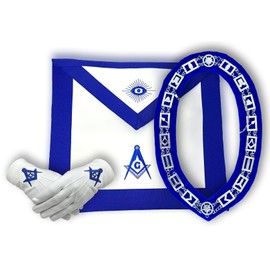 Masonic Regalia master masons blue lodge Apron set with Blue lodge Chain Collar and Gloves