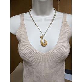 New Zealand Maori/Hawaiian Inspired Aged Bone Fish Hook Necklace with Scrimshaw - Medium