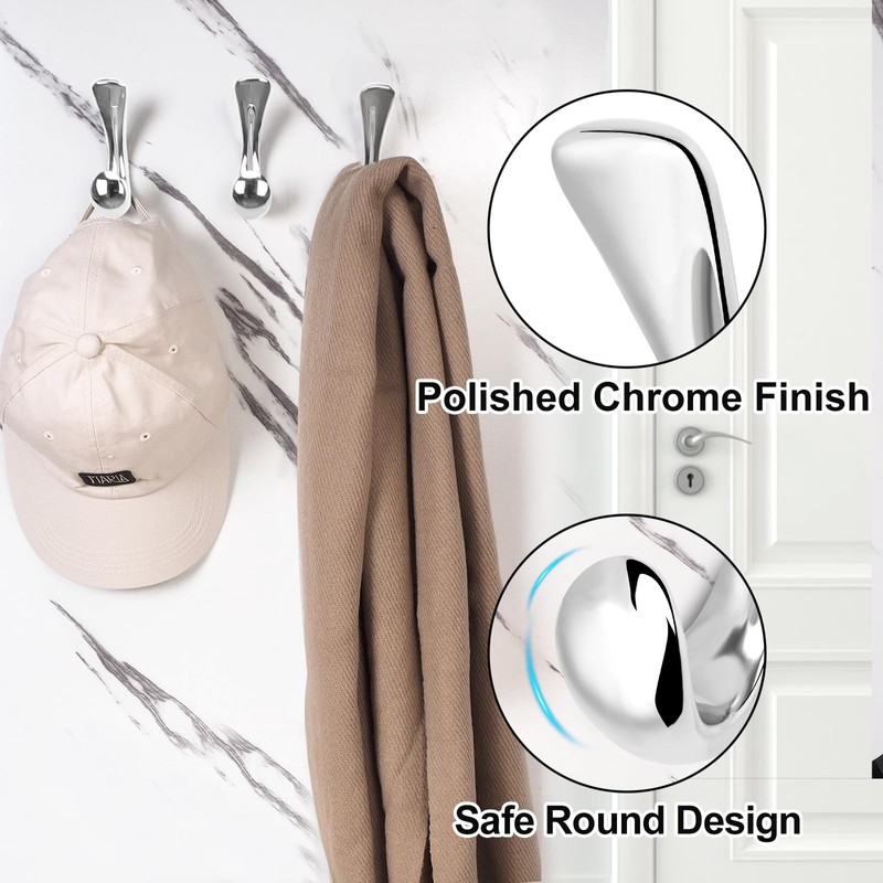 Metaliby 6 Pack Towel Hooks for Bathrooms Wall Mounted, Polished