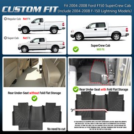 Floor mats Compatible with Ford F150 SuperCrew Cab 2004 2005 2006 2007 2008/for Lincoln Mark LT Crew Cab 2006-2008,1st & 2nd Row, All Weather Protection,Waterproof,Anti-Slip TPE Floor Mats