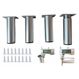 PUTOAHAO 4 Adjustable Furniture Feet, Cabinet Legs, Aluminium Alloy (Diameter 38 mm), Furniture Foot Height Adjustable (0-15 mm), Thick Pipe Wall, Furniture Foot for TV Cabinet, Bathroom, Kitchen, DIY Table (Silver, 15 cm)
