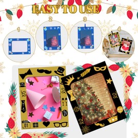 Janlaugh 100 Pcs Happy New Year Paper Picture Frames 4 x 6 2025 New Year Paper Photo Frame with 100 Clips 10 Strings Kit DIY Hanging Cardboard Photo Holder for New Year Party Wedding Photo Display