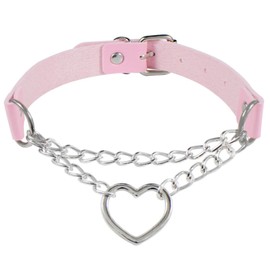 KIFEDSLJ Goth Heart Chain Choker Necklace Punk Adjustable Chain Collar with Metallic Heart Ring for Women-pink