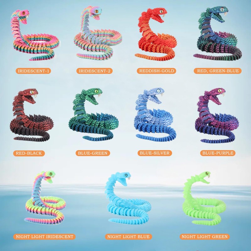 3D Printed Viper,3D Printed Snake Toy,3D Printed Animal, Fingertip 3D