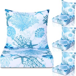 Hoteam 4 Set Outdoor Chair Patio Cushions Deep Seat Waterproof Chair Cushions 20 x 20 Inch for Patio Furniture Set Replacement Removable Seat and Back(Ocean)