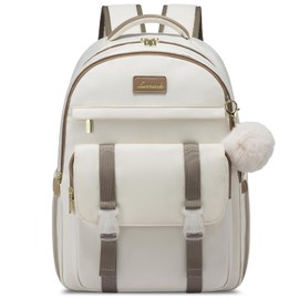 LOVEVOOK School Backpack for Teen Girls, College Student Backpacks Fit 15.6 Inch Laptop Bookbag, Cute Backpack Purse for 14-16 Teenage Lightweight Waterproof Casual Travel Backpack, Beige-khaki