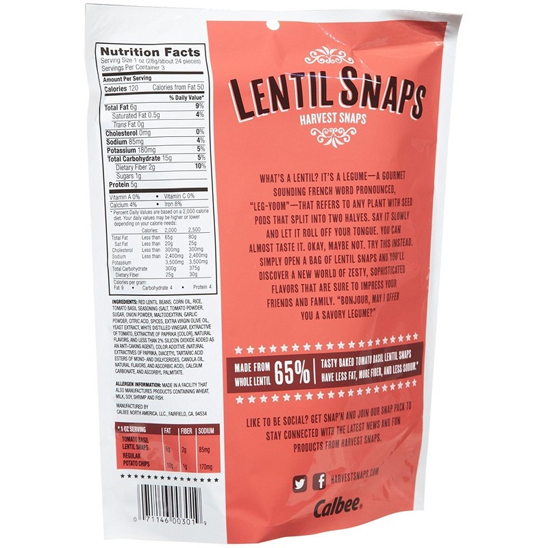 Calbee Lentil Snaps - Tomato Basil - 3 OZ -