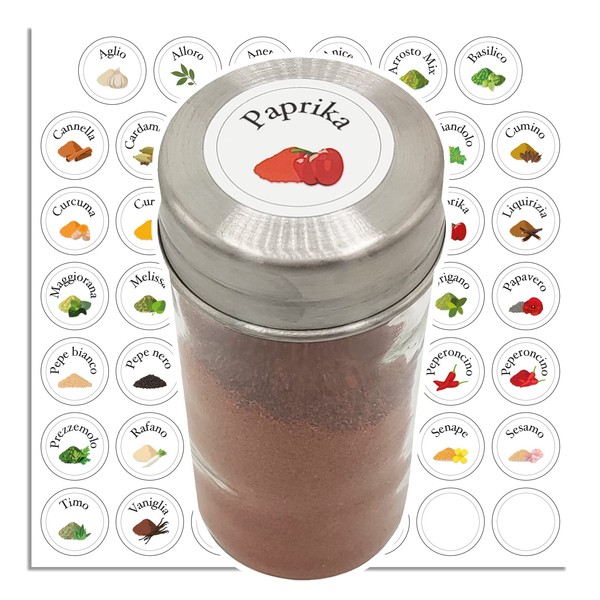 Febio 48 Assorted Kitchen Spice Labels in Italian for Organizing Spice Jars and Herb Jars, Give Elegance to Kitchen Pantry Organizer, Waterproof Kitchen Stickers