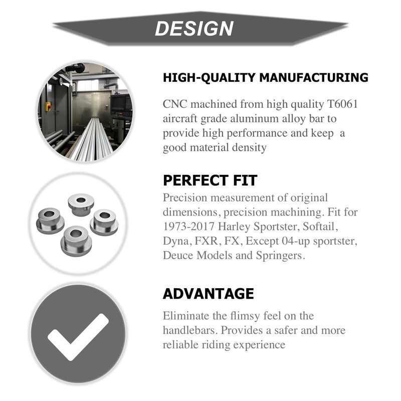 AIRCMT CNC Solid Billet Handlebar Riser Bushings Compatible With Harley